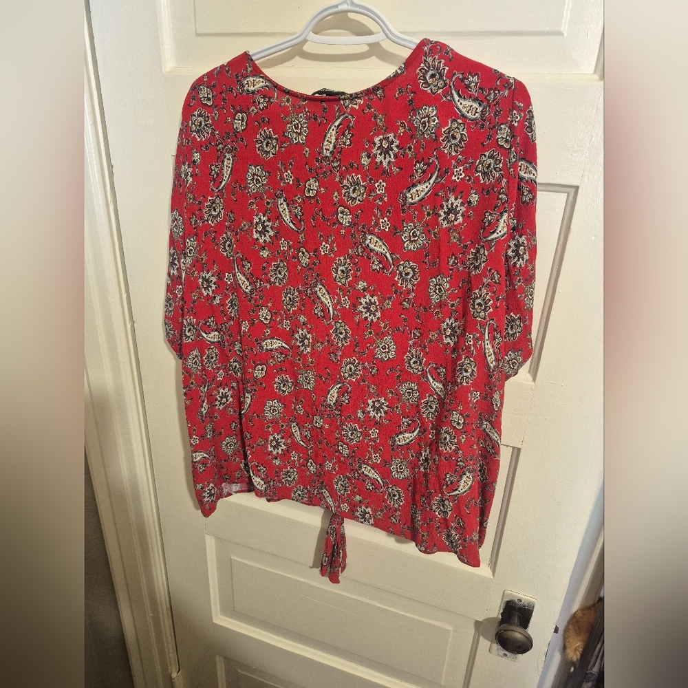 Karen Kane Red Floral Tie-Front Blouse Boho Western 2XL - Picture 5 of 6